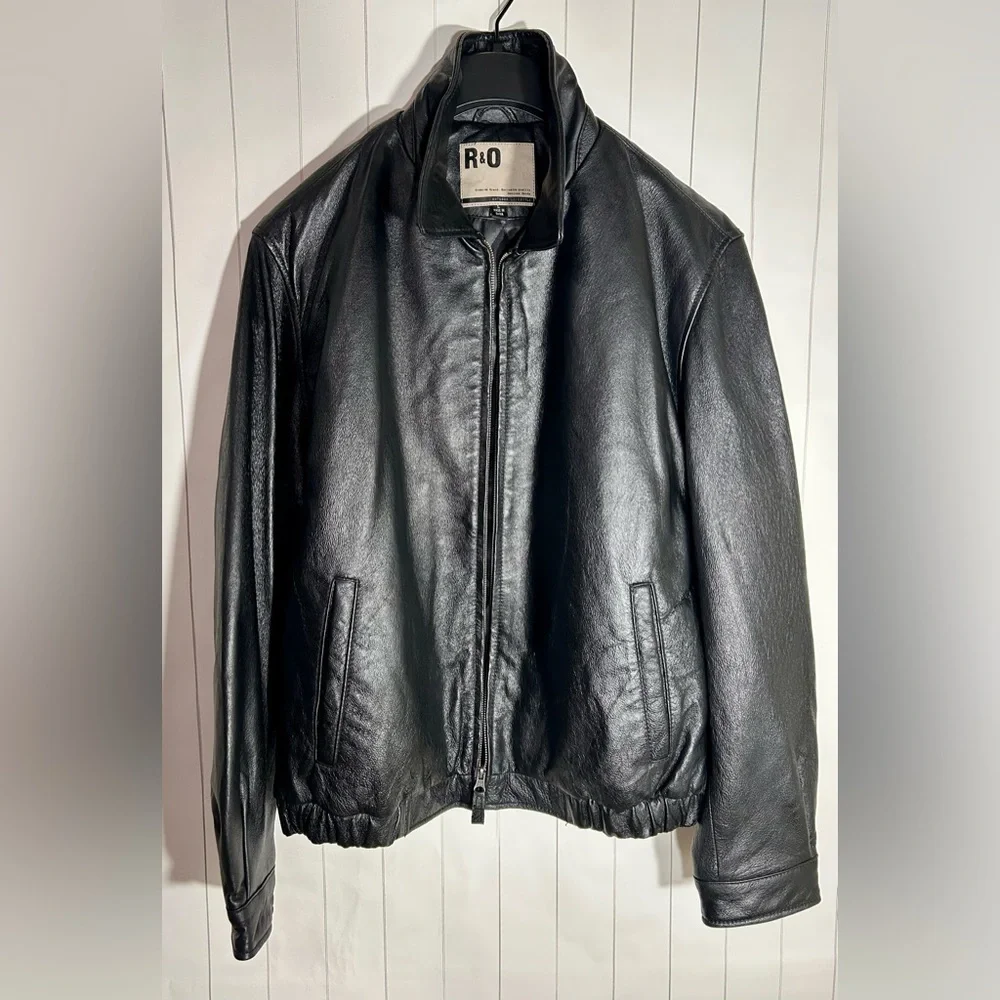 Men's Black Leather Classic Zip Jacket Quilted Lining Casual Pristine R&O Bomber - Picture 15 of 15
